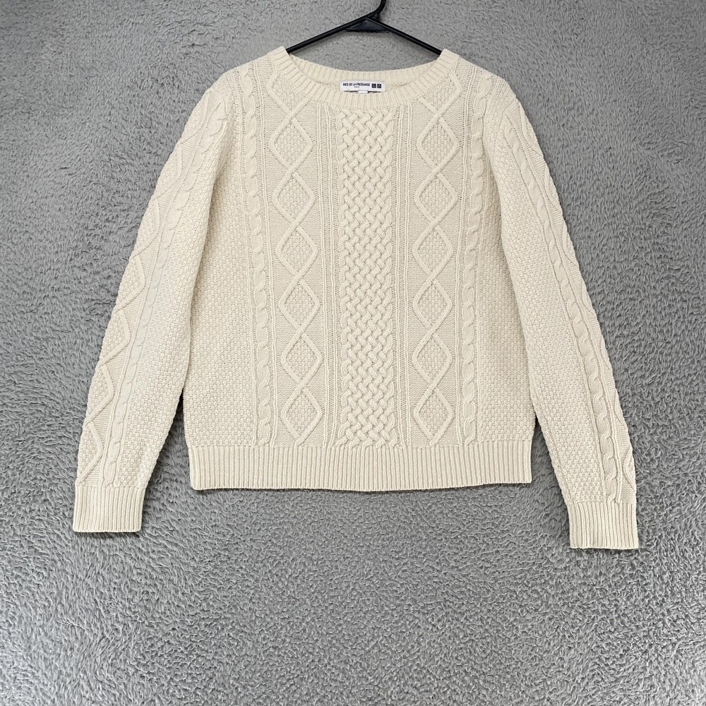 Uniqlo Ines De La Fressange Sweater Womens M Cream Cable Knit Fisherman Crewneck